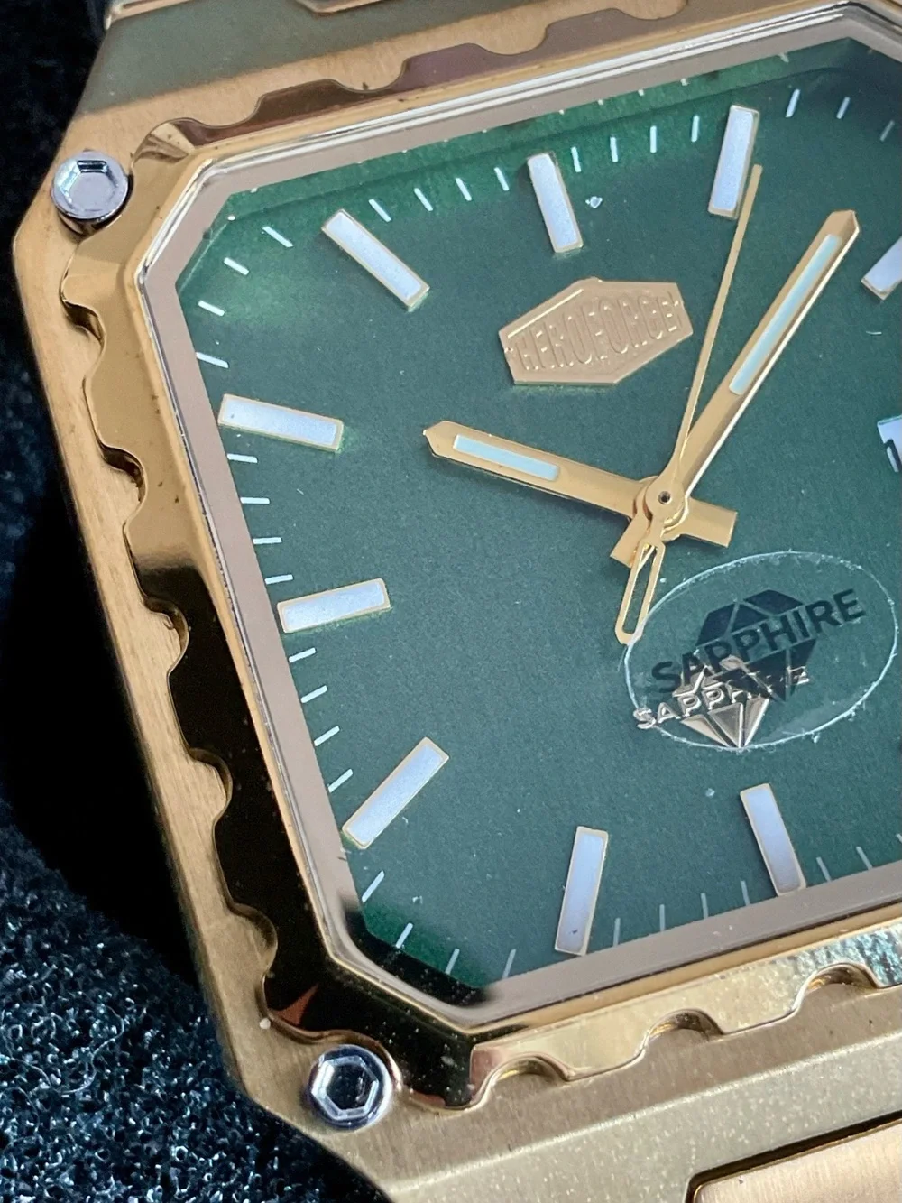 NIB Gold Tone 36mm Square Heroforce Watch Integrated Bracelet + Tool
